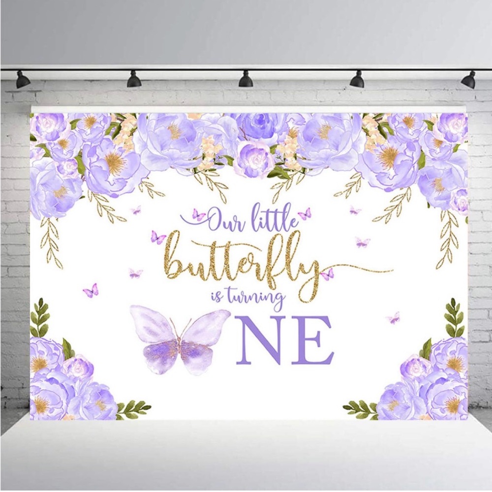 Our Little Butterfly is Turning One Backdrop 8 x 6, 1st Butterfly Happy Birthday